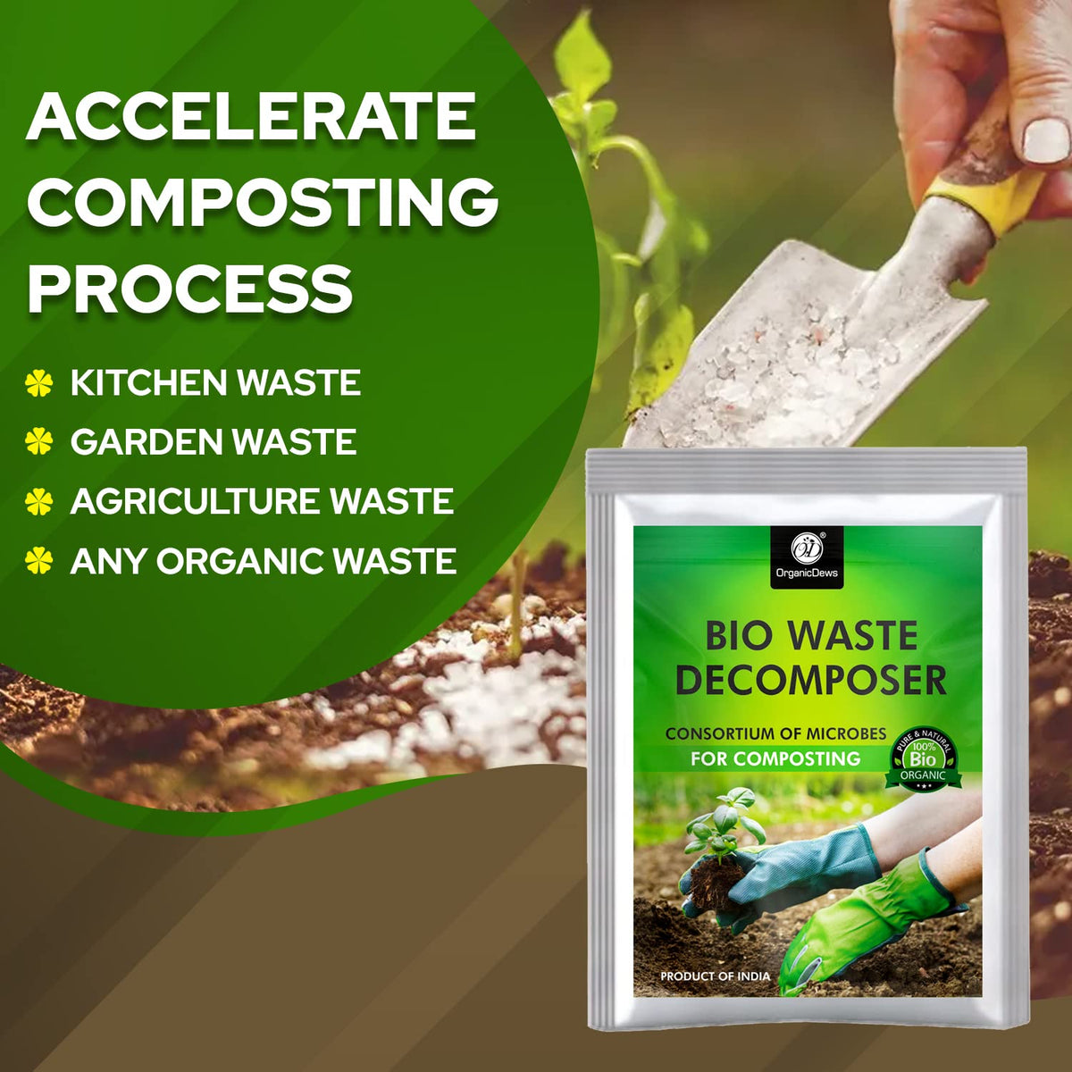 OrganicDews Bio Waste Decomposer – Microbial Inoculum for Faster Decomposition of Organic Kitchen & Garden Waste – Helps Convert Organic Waste into Compost – Easy Composting Solution