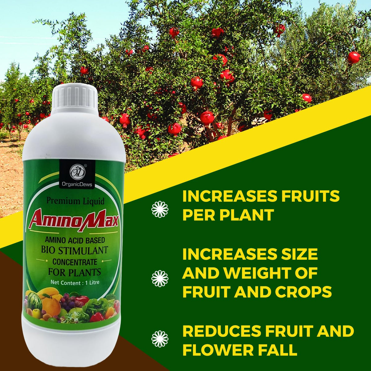 OrganicDews Amino Fertilizer (Plant Protein Hydrolysate) | 25 ml Measuring Cup Included | Bio-Stimulant Concentrate for Plants | Plant Growth & Yield Booster