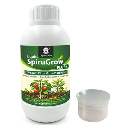 OrganicDews Liquid Spirulina Based Biostimulant for Plants - Organic Plant Growth Booster Improves Root Growth, Leaf Health & Flowering - For Indoor, Outdoor, Terrace & Garden Plants