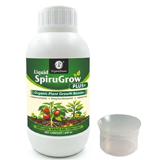 OrganicDews Liquid Spirulina Based Biostimulant for Plants - Organic Plant Growth Booster Improves Root Growth, Leaf Health & Flowering - For Indoor, Outdoor, Terrace & Garden Plants