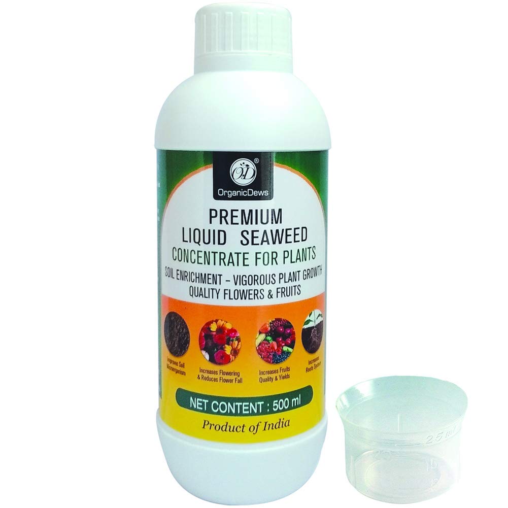 OrganicDews Liquid Seaweed Concentrate for Plants with Measuring Cup 25 ml Fertilizer for All Indoor and Outdoor Plants