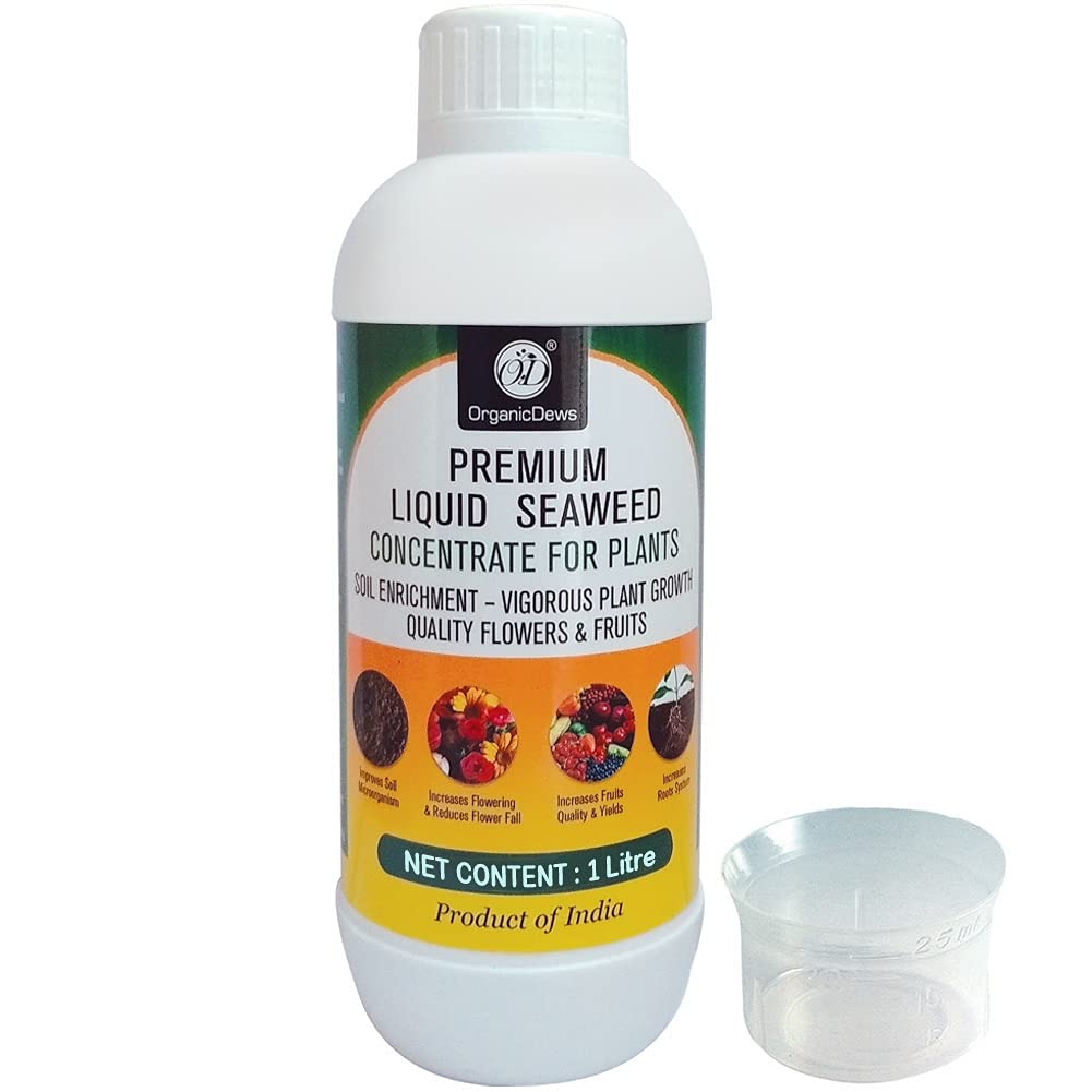 OrganicDews Liquid Seaweed Concentrate for Plants with Measuring Cup 25 ml Fertilizer for All Indoor and Outdoor Plants
