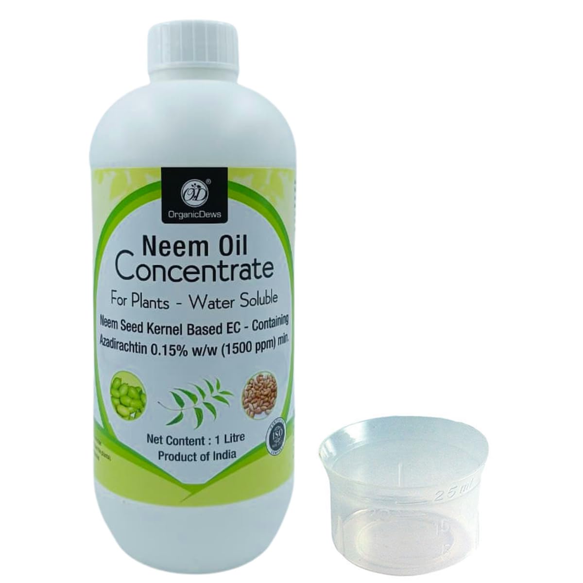 OrganicDews Neem Oil 1500 PPM (Water Soluble) Concentrate for Plants with Measuring Cup 25 ml - Controls Garden Insects and Fungus