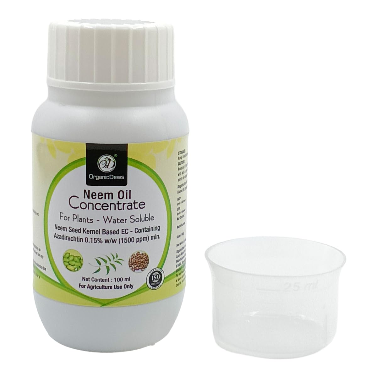 OrganicDews Neem Oil 1500 PPM (Water Soluble) Concentrate for Plants with Measuring Cup 25 ml - Controls Garden Insects and Fungus