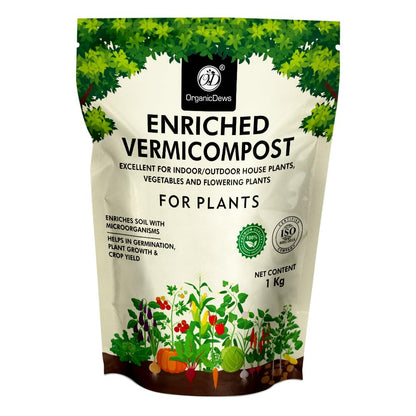 OrganicDews Enriched Vermicompost - Enriched & Fortified with Cow Dung and Bio Fertilizers - For Terrace Gardening, Vegetable/Flower Plants
