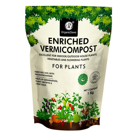 OrganicDews Enriched Vermicompost - Enriched & Fortified with Cow Dung and Bio Fertilizers - For Terrace Gardening, Vegetable/Flower Plants