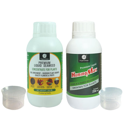 OrganicDews Liquid Seaweed Fertilizer & Humic Acid Fertilizer Combo Based Bio Stimulant for Plants Measuring Cap 25 ml - Plant Growth Enhancer, Soil Conditioner for Indoor & Outdoor