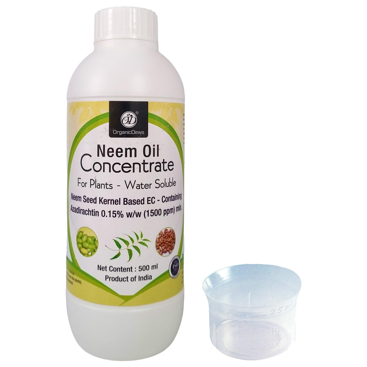 OrganicDews Neem Oil 1500 PPM (Water Soluble) Concentrate for Plants with Measuring Cup 25 ml - Controls Garden Insects and Fungus
