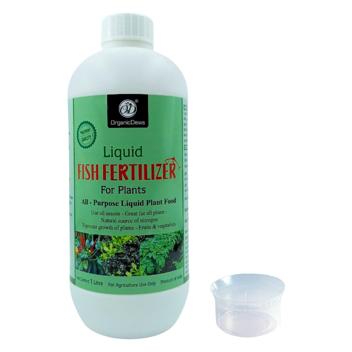 OrganicDews Liquid Fish Fertilizer for Plants | 25 ml Measuring Cup Included | All-Purpose Liquid Fertilizer for Plant Growth & Composting