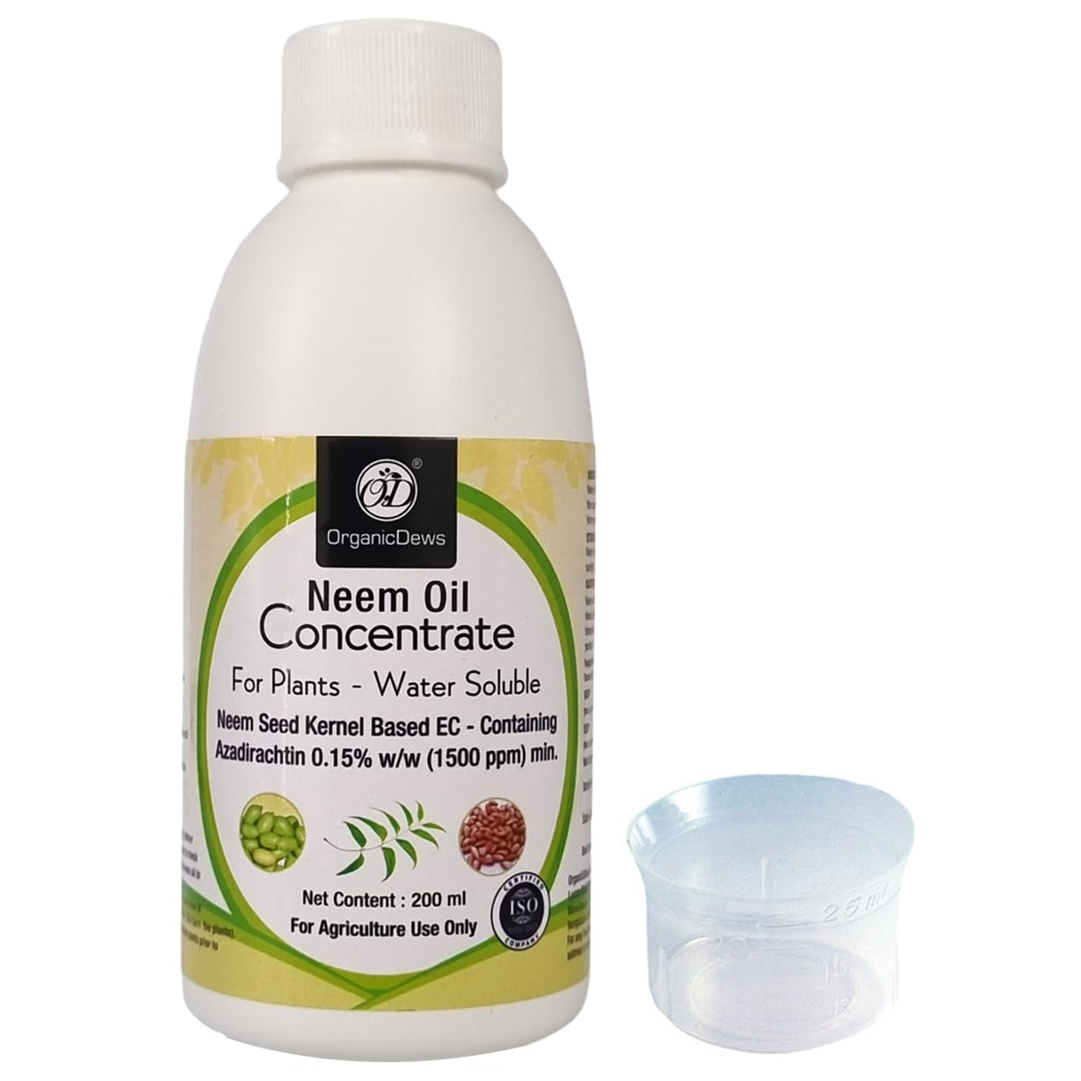 OrganicDews Neem Oil 1500 PPM (Water Soluble) Concentrate for Plants with Measuring Cup 25 ml - Controls Garden Insects and Fungus