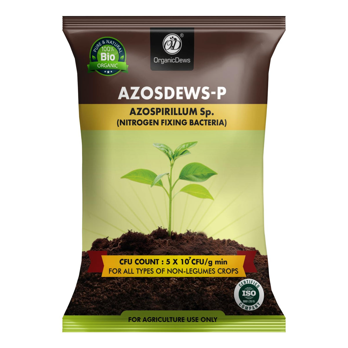 OrganicDews Azospirillum Bio Fertilizer Powder - Nitrogen-Fixing Bacteria (5×10⁷ CFU/g) for Plants - Improves Nitrogen Availability, Soil Fertility, Root Growth & Plant Growth - Azosdews
