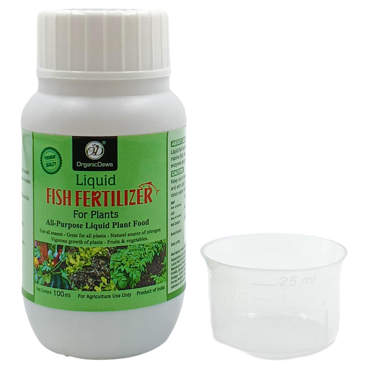 OrganicDews Liquid Fish Fertilizer for Plants | 25 ml Measuring Cup Included | All-Purpose Liquid Fertilizer for Plant Growth & Composting