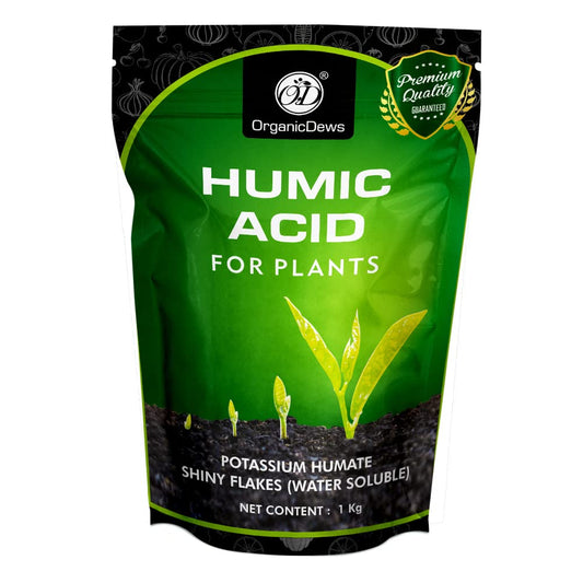 OrganicDews Organic Humic Acid 98% Fertilizer (Water-Soluble) | Shiny Flakes for Plants | Plant Growth Enhancer & Soil Conditioner | Supports Healthy Root Development