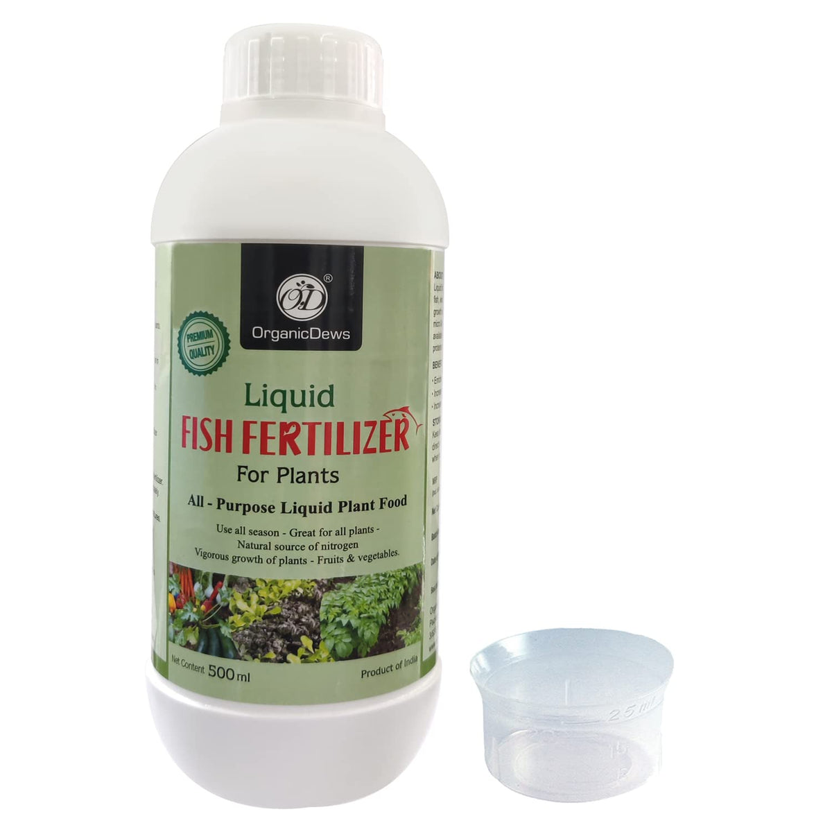 OrganicDews Liquid Fish Fertilizer for Plants | 25 ml Measuring Cup Included | All-Purpose Liquid Fertilizer for Plant Growth & Composting