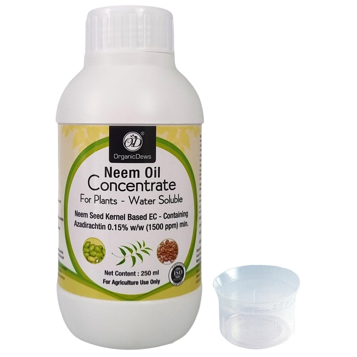 OrganicDews Neem Oil 1500 PPM (Water Soluble) Concentrate for Plants with Measuring Cup 25 ml - Controls Garden Insects and Fungus