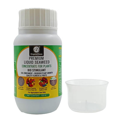 OrganicDews Liquid Seaweed Concentrate for Plants with Measuring Cup 25 ml Fertilizer for All Indoor and Outdoor Plants