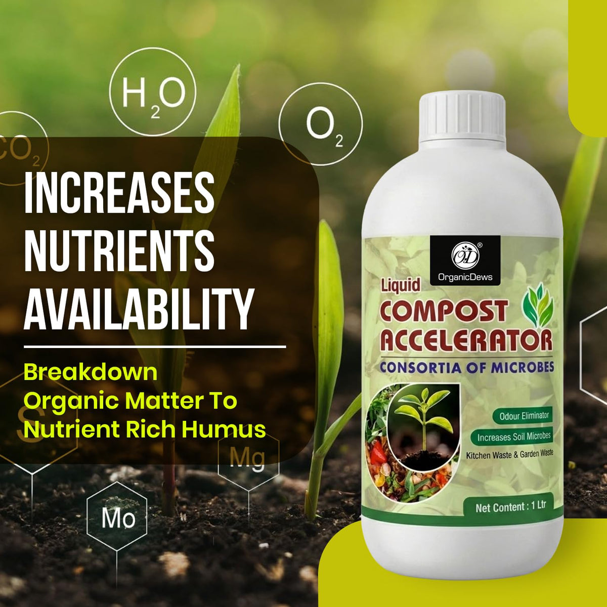 OrganicDews Liquid Compost Accelerator Microbial Inoculum for Faster Composting of Kitchen & Garden Waste – Suitable for Indoor Compost Bins & Outdoor Composting – Helps Reduce Odour