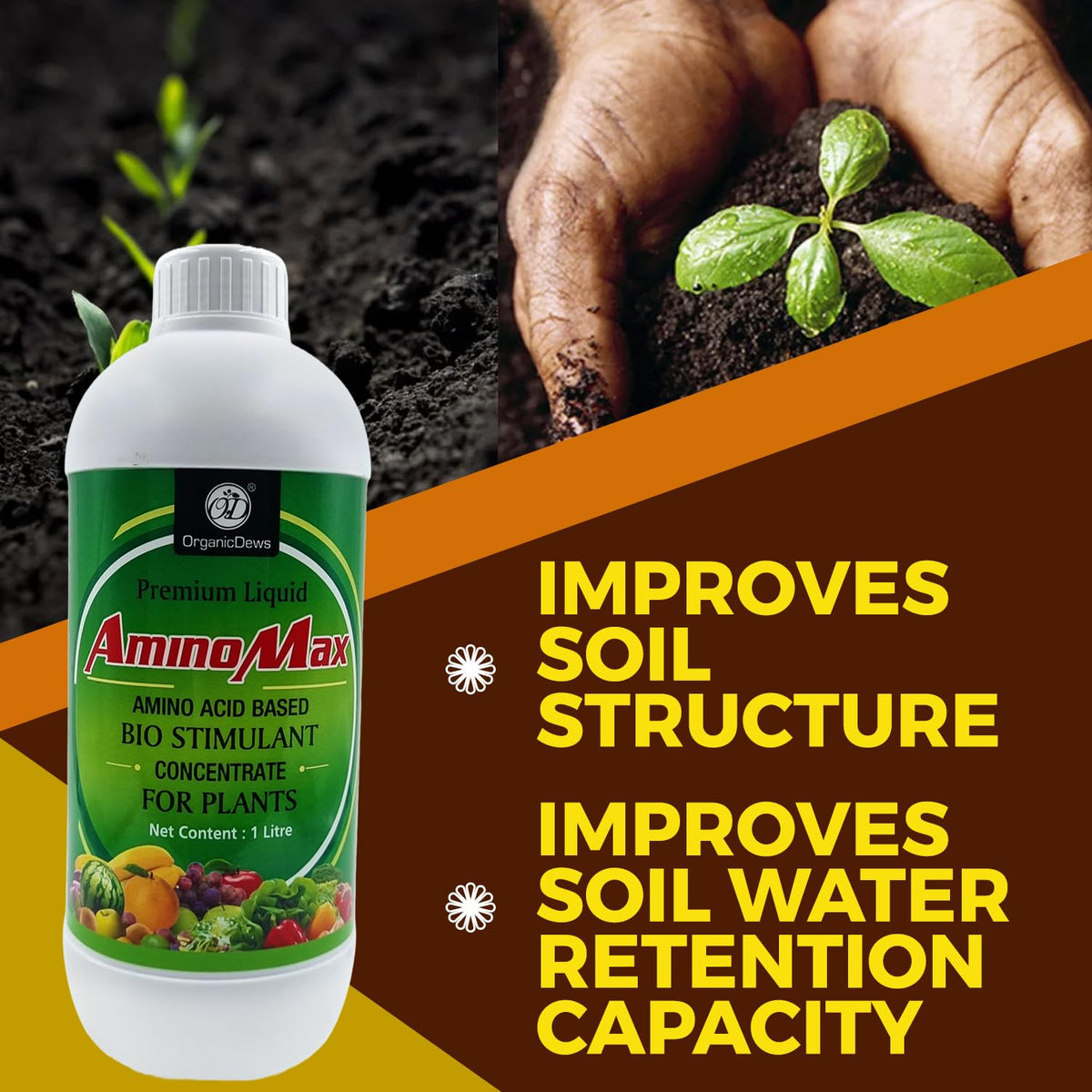 OrganicDews Amino Fertilizer (Plant Protein Hydrolysate) | 25 ml Measuring Cup Included | Bio-Stimulant Concentrate for Plants  | Plant Growth & Yield Booster