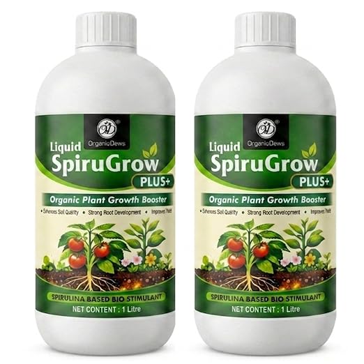 OrganicDews Liquid Spirulina Based Biostimulant for Plants - Organic Plant Growth Booster Improves Root Growth, Leaf Health & Flowering - For Indoor, Outdoor, Terrace & Garden Plants
