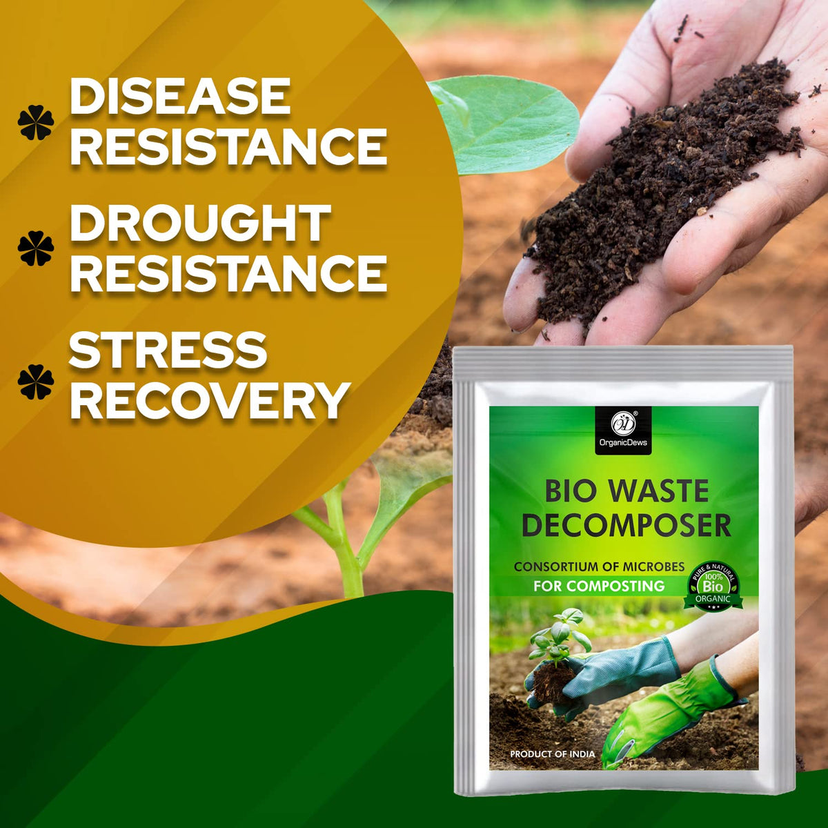 OrganicDews Bio Waste Decomposer – Microbial Inoculum for Faster Decomposition of Organic Kitchen & Garden Waste – Helps Convert Organic Waste into Compost – Easy Composting Solution