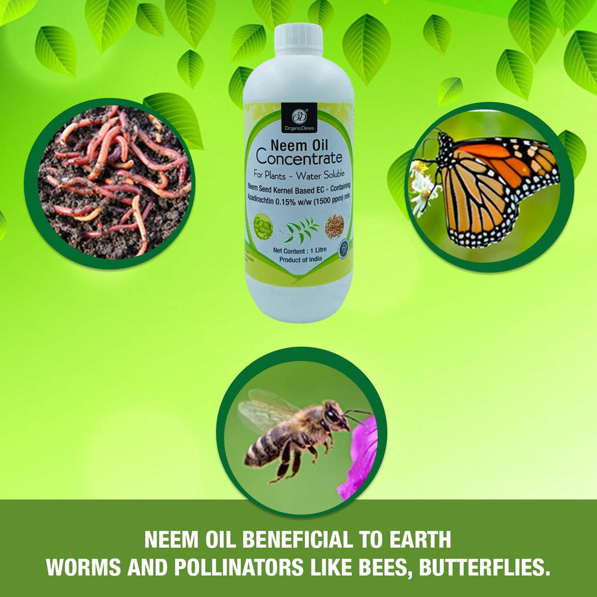 OrganicDews Neem Oil 1500 PPM (Water Soluble) Concentrate for Plants with Measuring Cup 25 ml - Controls Garden Insects and Fungus