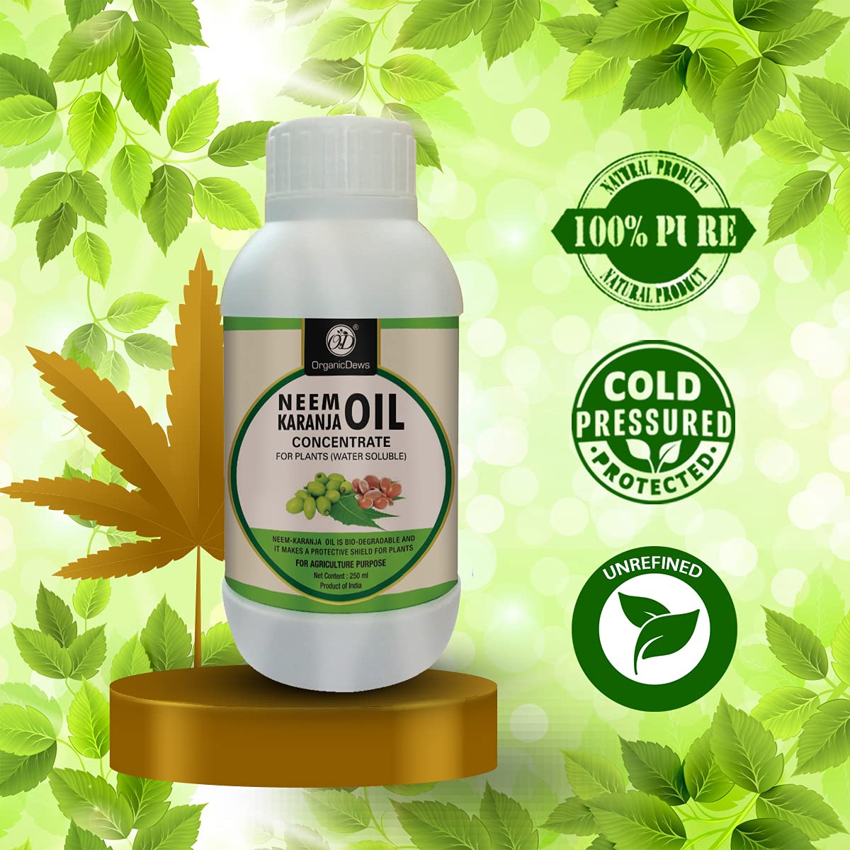 OrganicDews Pure Neem-Karanja Oil Water-Soluble Plant Oil – 250 ml with 25 ml Measuring Cup – Helps Control Garden Insects & Fungal Diseases on Plants – Suitable for Home Gardens & Farming