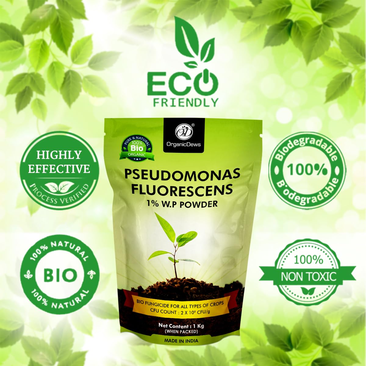 OrganicDews Pseudomonas Fluorescens Powder(2x10 8 CFU/g) for Seeds and Garden Plants - Against Root/Stem Rot, Wilt Fungal Dieases