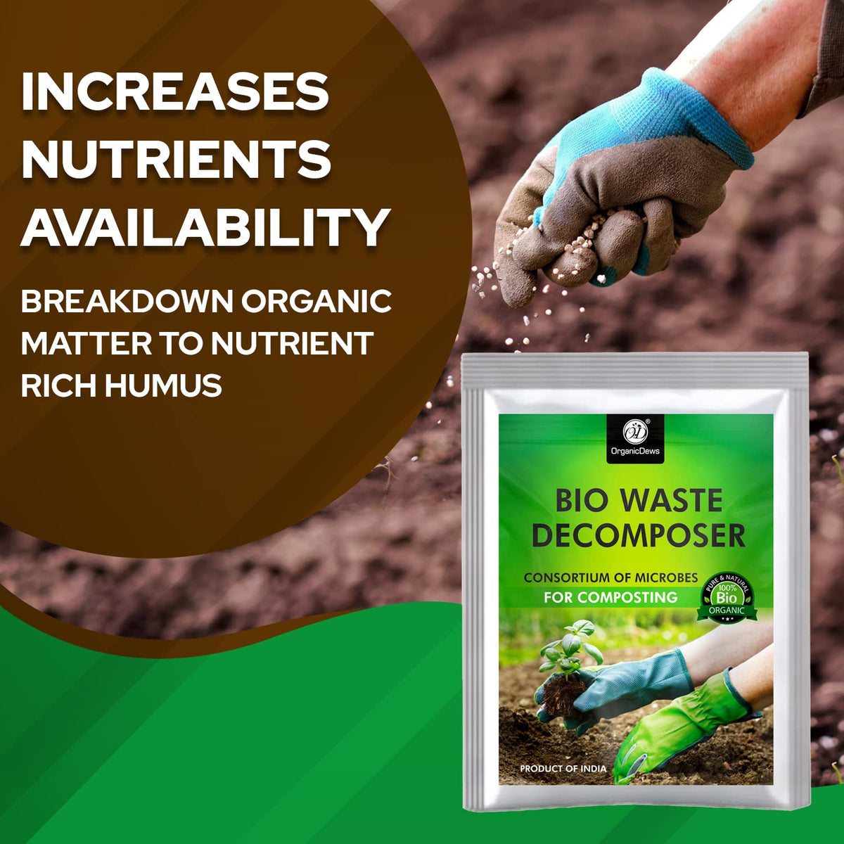 OrganicDews Bio Waste Decomposer – Microbial Inoculum for Faster Decomposition of Organic Kitchen & Garden Waste – Helps Convert Organic Waste into Compost – Easy Composting Solution