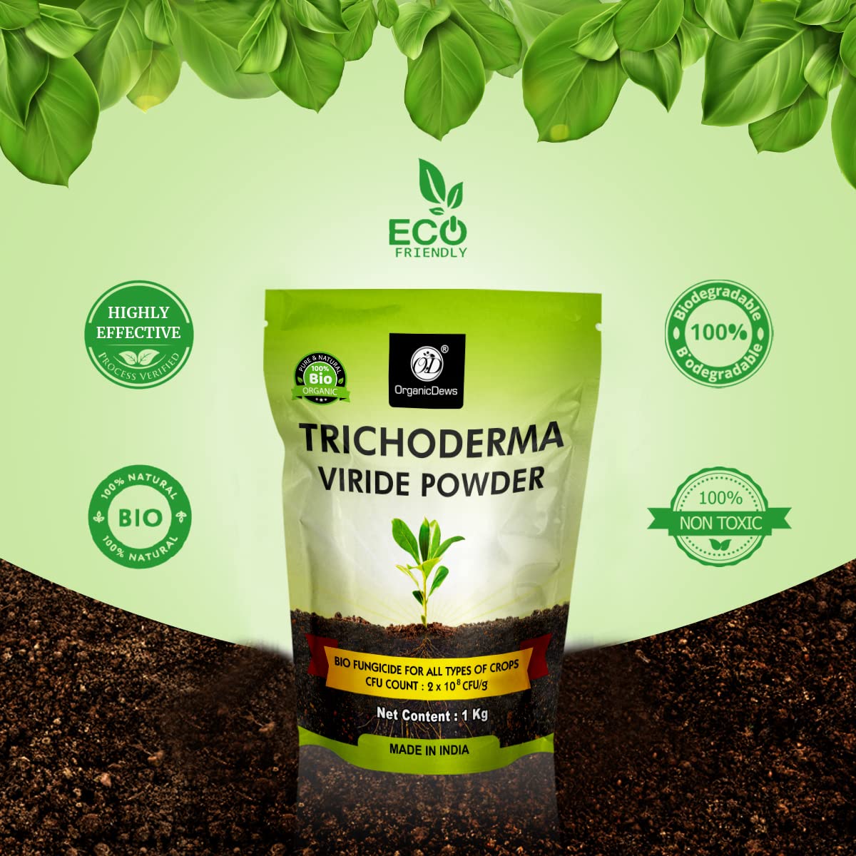 OrganicDews Trichoderma Viride Powder (2 x 10^8 CFU per Gram) For Plants