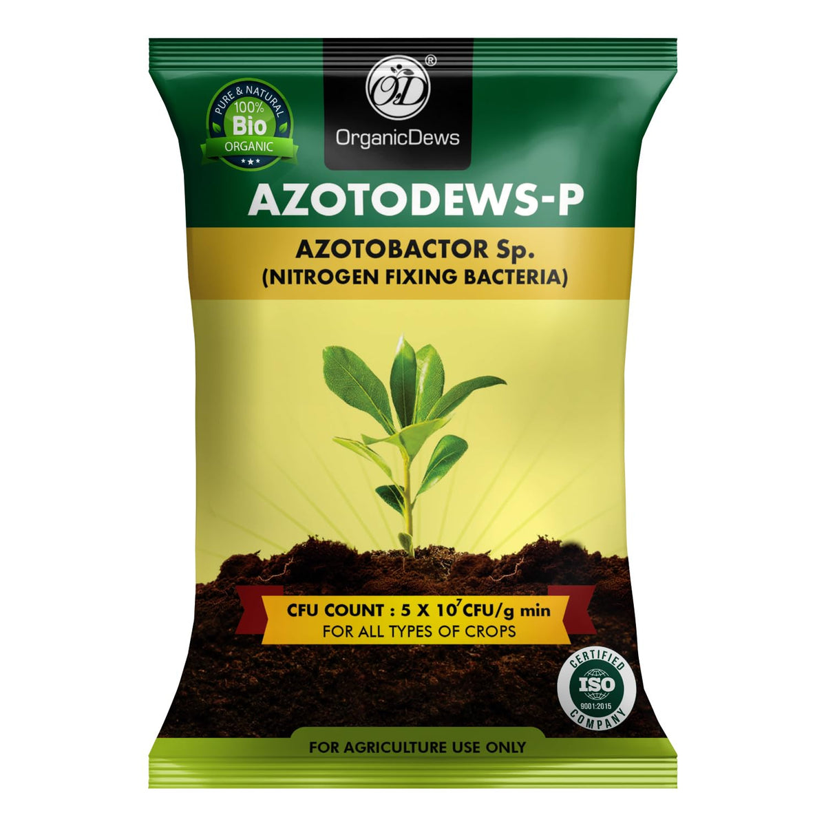 OrganicDews Azotobacter Bio Fertilizer Powder - Nitrogen-Fixing Bacteria (5×10⁷ CFU/g) for Plants - Improves Nitrogen Availability, Soil Fertility, Root Growth & Plant Growth - AzotoDews