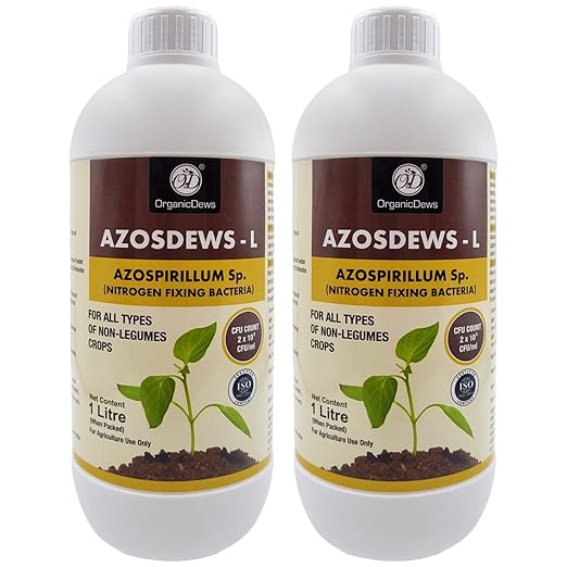 OrganicDews Azospirillum brasilense - Nitrogen Fixing Bacteria (2x10^8 CFU/ML) Bio Fertilizer for Plants - Soil Fertility, Faster Plant Growth and Increases the Yield - Azosdews