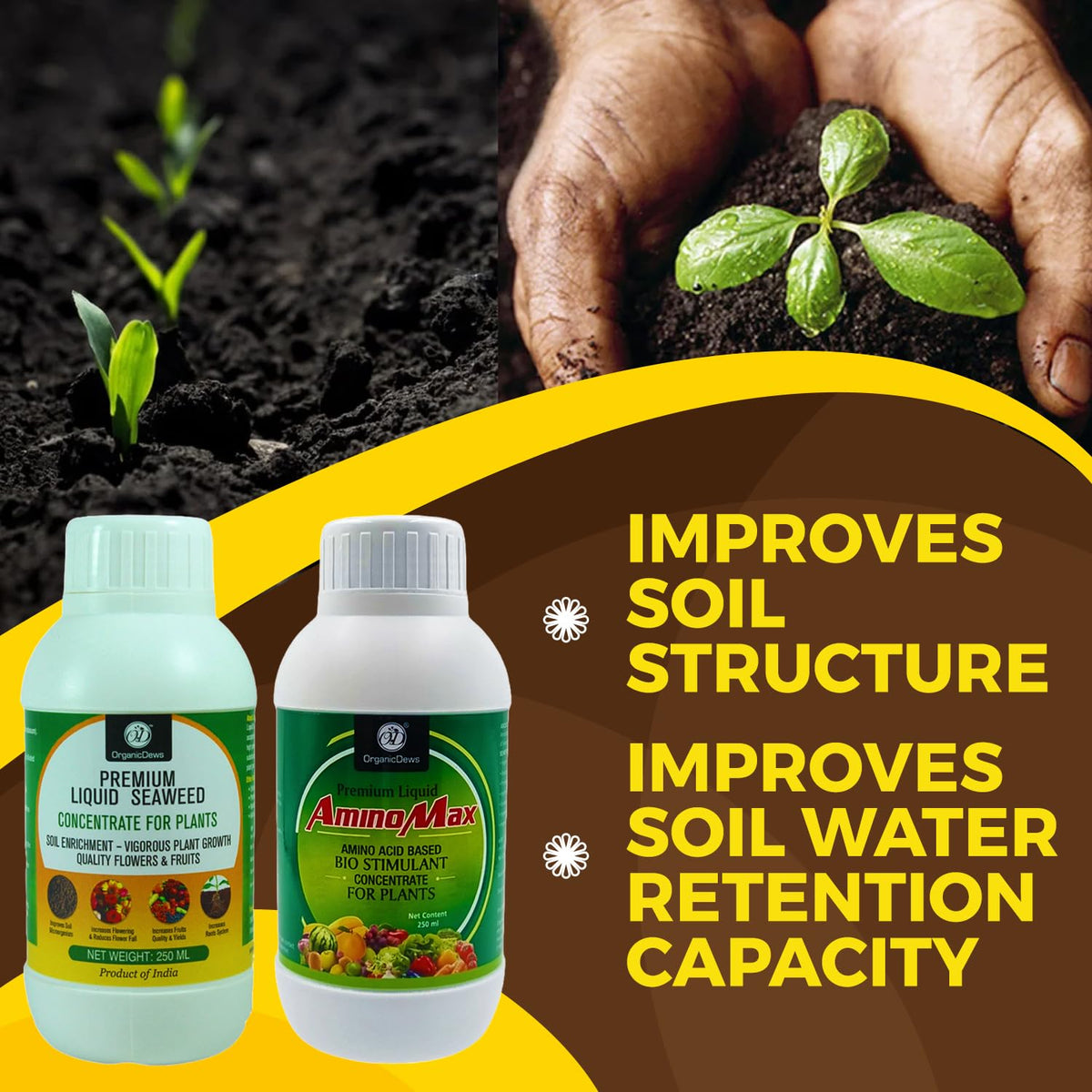 OrganicDews Liquid Seaweed Extract & Amino Acid Fertilizer - Combo Based Bio Stimulant Concentrate Measuring Cup 25 ml - Plant Growth Enhancer, Soil Conditioner for Indoor and Outdoor