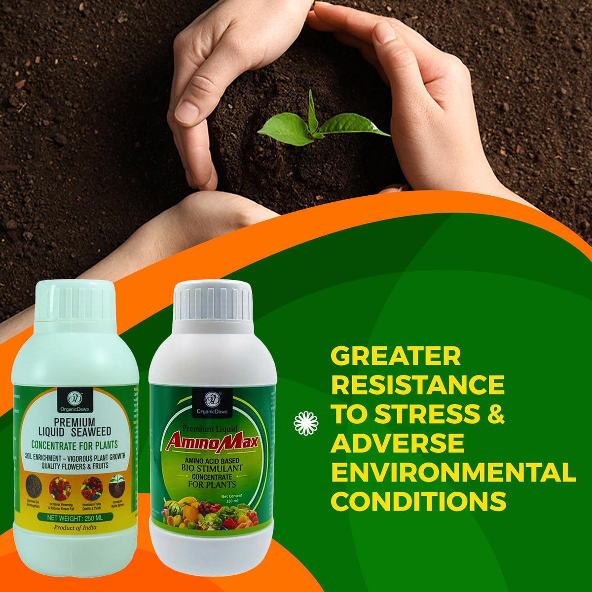 OrganicDews Liquid Seaweed Extract & Amino Acid Fertilizer - Combo Based Bio Stimulant Concentrate Measuring Cup 25 ml - Plant Growth Enhancer, Soil Conditioner for Indoor and Outdoor