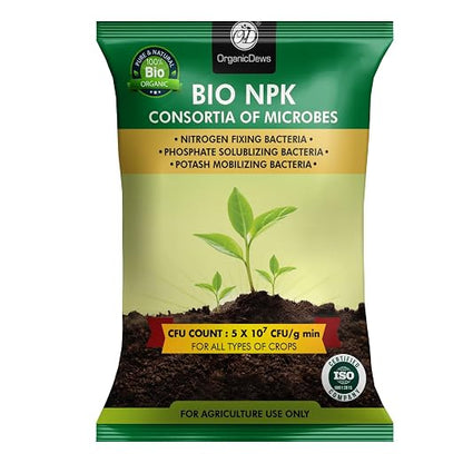 OrganicDews Bio NPK Consortia (5x10^7 CFU/g) Bio Fertilizer – Bio Inoculum for Plants – Improves Soil Fertility, Supports Plant Growth & Enhances Nutrient Availability