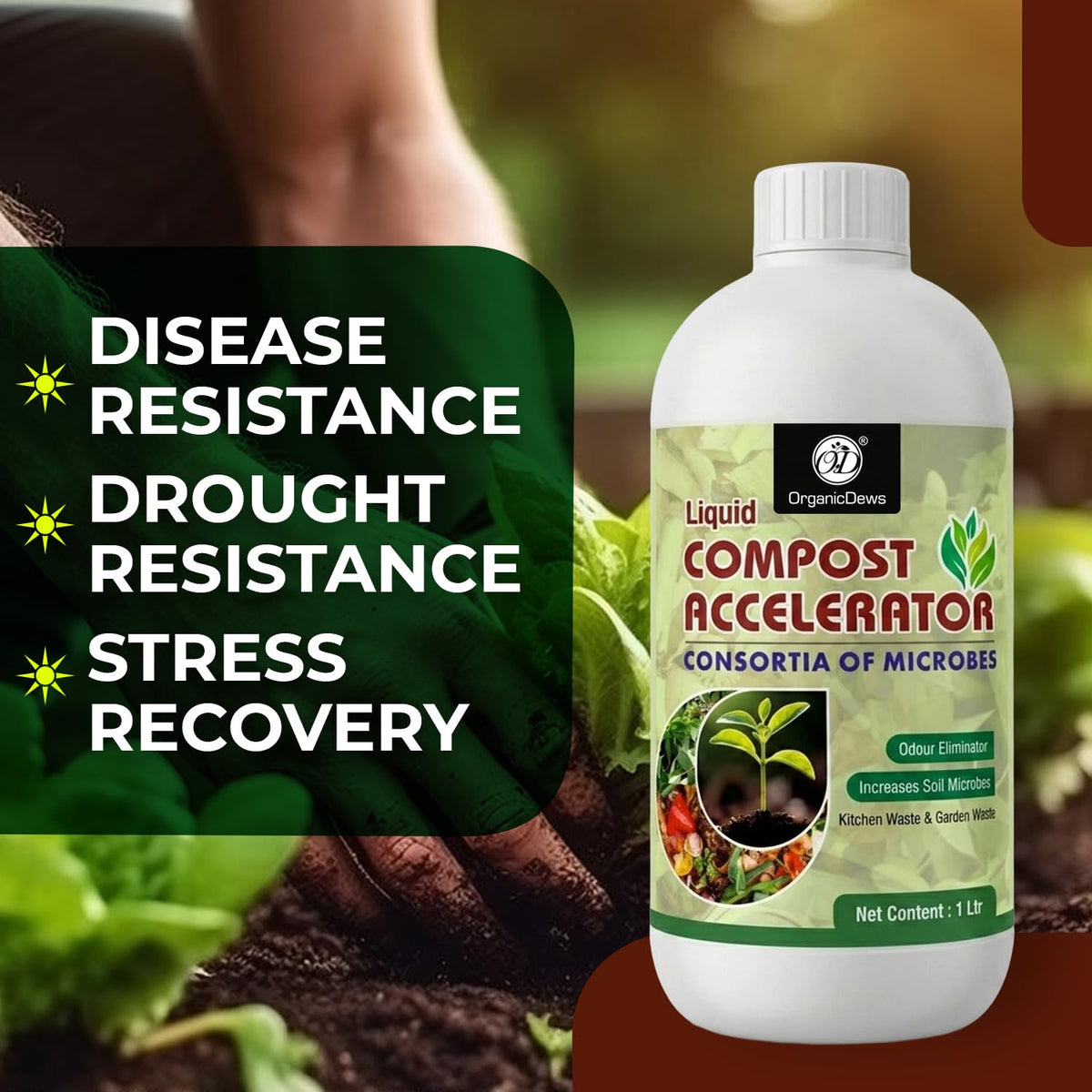 OrganicDews Liquid Compost Accelerator Microbial Inoculum for Faster Composting of Kitchen & Garden Waste – Suitable for Indoor Compost Bins & Outdoor Composting – Helps Reduce Odour