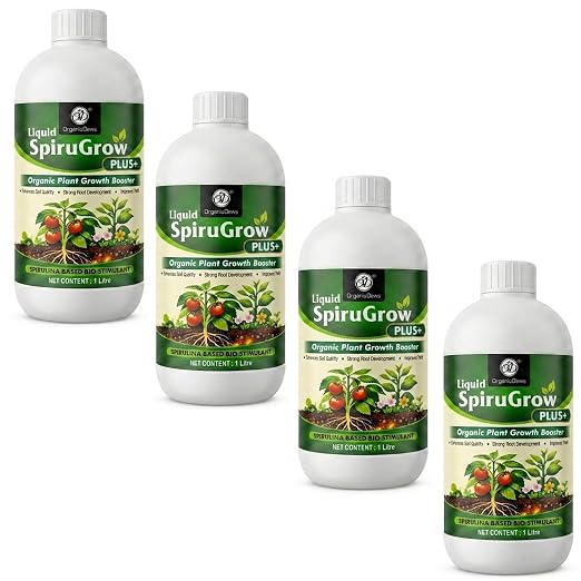 OrganicDews Liquid Spirulina Based Biostimulant for Plants - Organic Plant Growth Booster Improves Root Growth, Leaf Health & Flowering - For Indoor, Outdoor, Terrace & Garden Plants