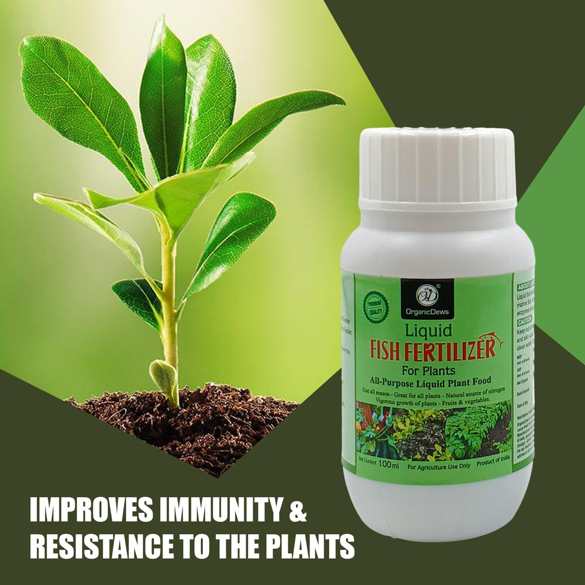 OrganicDews Liquid Fish Fertilizer for Plants | 25 ml Measuring Cup Included | All-Purpose Liquid Fertilizer for Plant Growth & Composting