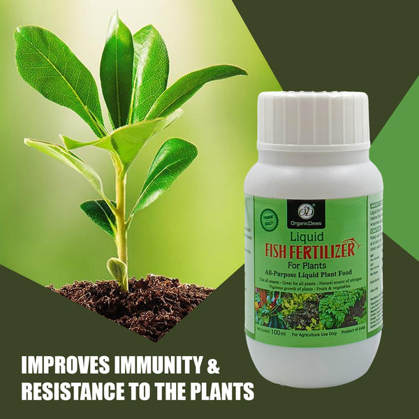 OrganicDews Liquid Fish Fertilizer for Plants | 25 ml Measuring Cup Included | All-Purpose Liquid Fertilizer for Plant Growth & Composting