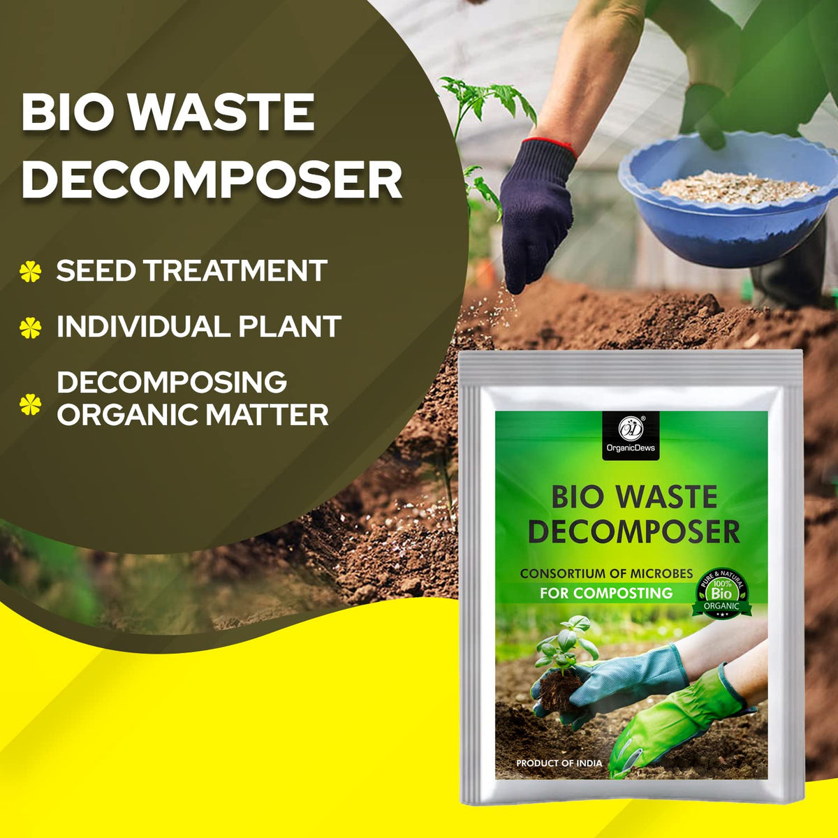 OrganicDews Bio Waste Decomposer – Microbial Inoculum for Faster Decomposition of Organic Kitchen & Garden Waste – Helps Convert Organic Waste into Compost – Easy Composting Solution