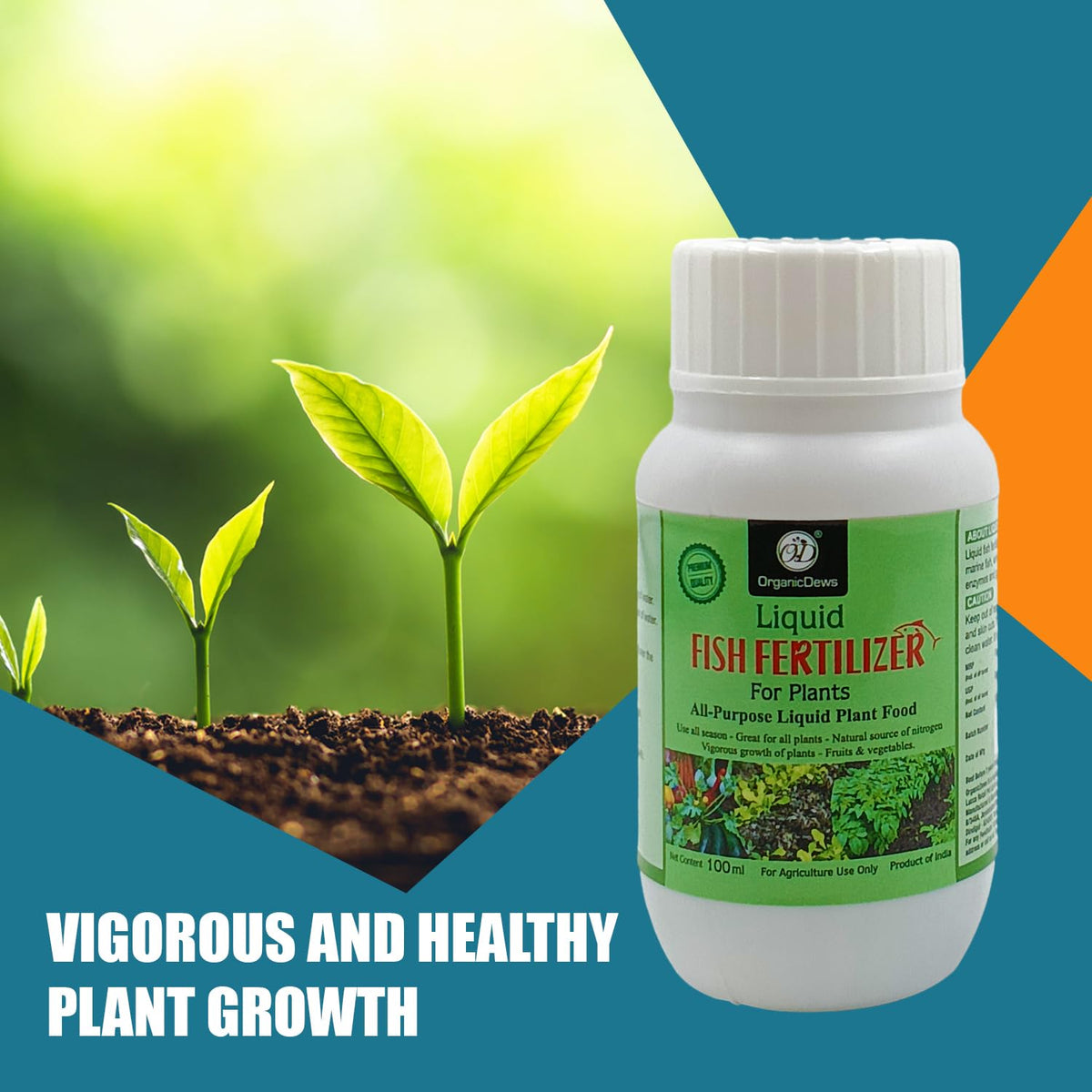 OrganicDews Liquid Fish Fertilizer for Plants | 25 ml Measuring Cup Included | All-Purpose Liquid Fertilizer for Plant Growth & Composting