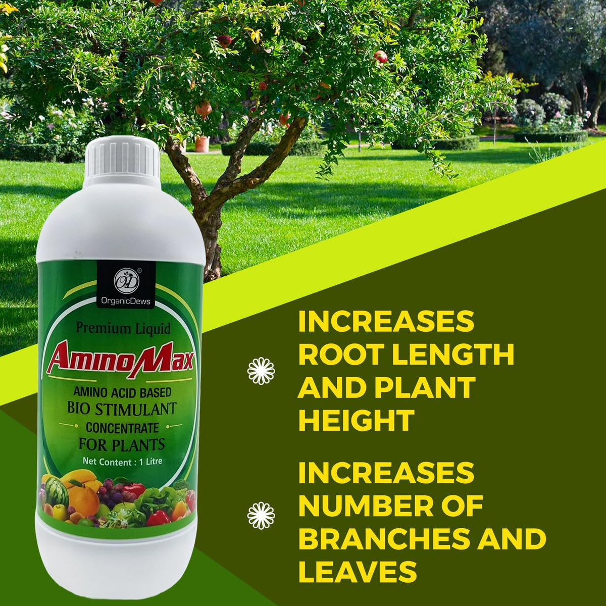 OrganicDews Amino Fertilizer (Plant Protein Hydrolysate) | 25 ml Measuring Cup Included | Bio-Stimulant Concentrate for Plants  | Plant Growth & Yield Booster
