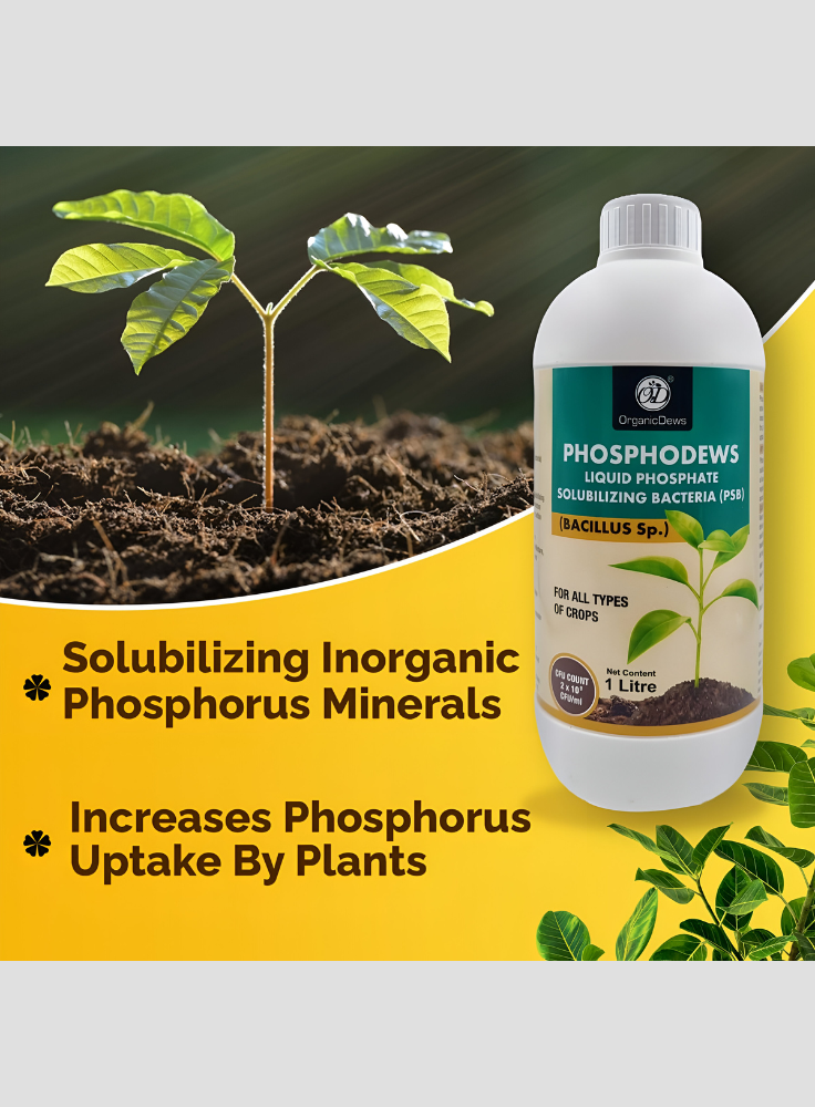 OrganicDews Phosphate Solubilizing Bacteria (PSB) – 2×10⁸ CFU/mL Liquid Bio Inoculant Fertilizer for Plants – Supports Phosphorus Availability, Root Development & Nutrient Uptake – Phosphodews