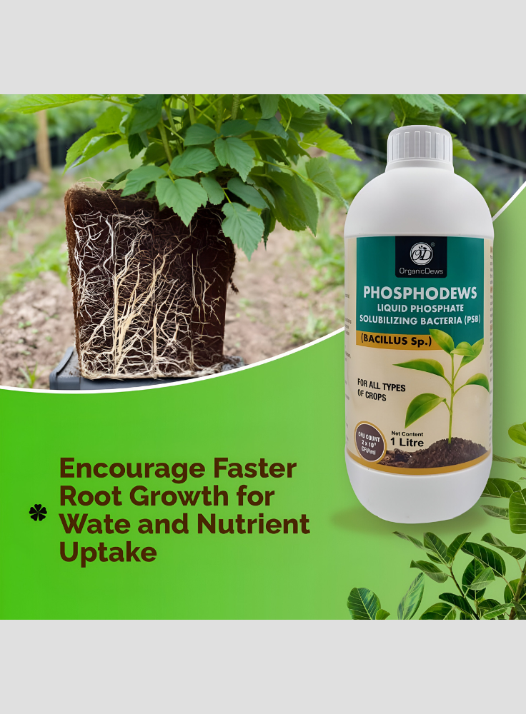 OrganicDews Phosphate Solubilizing Bacteria (PSB) – 2×10⁸ CFU/mL Liquid Bio Inoculant Fertilizer for Plants – Supports Phosphorus Availability, Root Development & Nutrient Uptake – Phosphodews